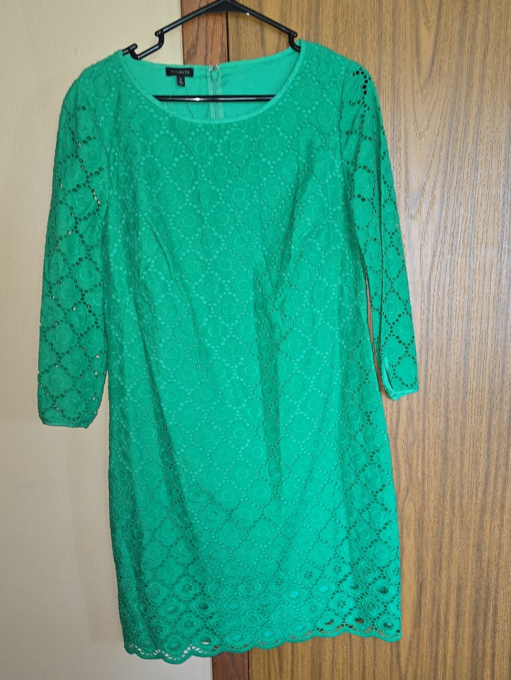 Talbots Green Lace Long Sleeve Shift Dress